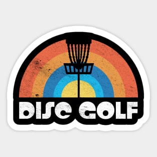 Vintage Disc Golf Basket Silhouette Retro Rainbow Distressed Graphic Sticker